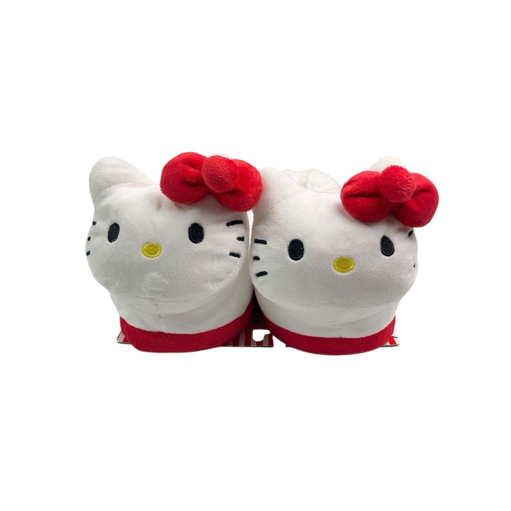 Sanrio Hello Kitty Plush Slippers‎ White Red Bow House Shoes Womens Medium 7-8